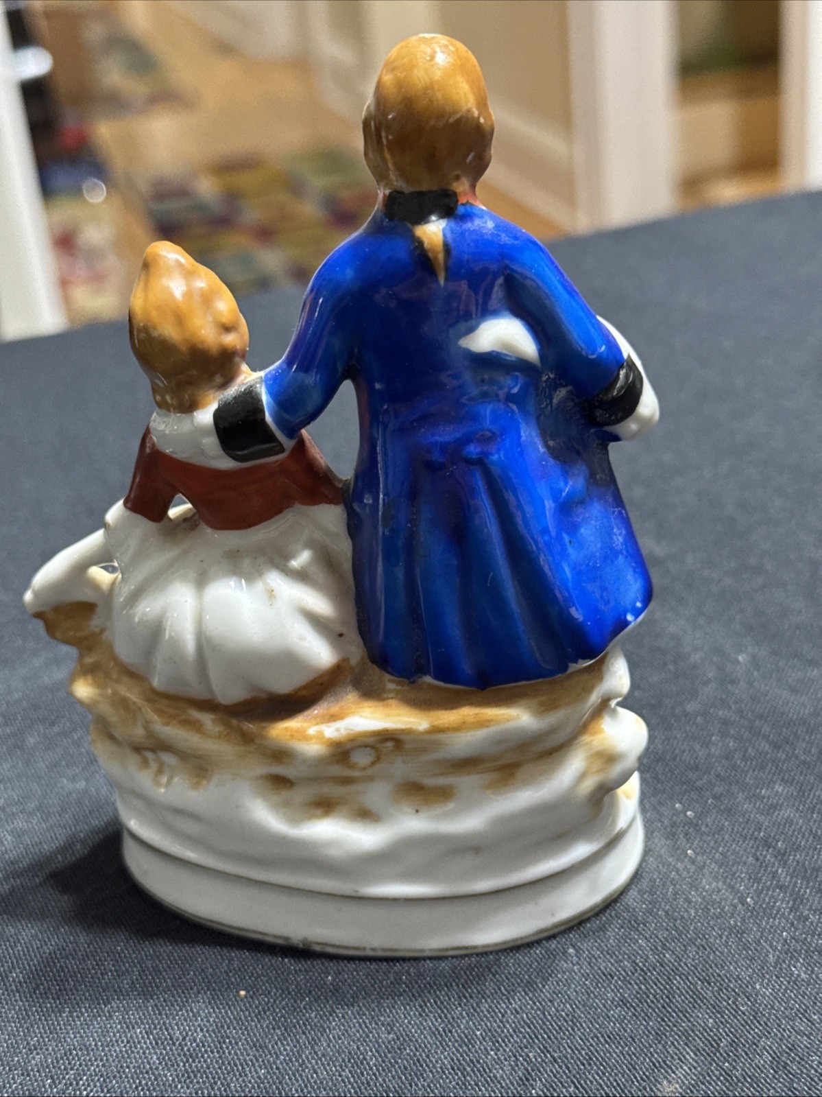 Vintage Porcelain Figurine Colonial Couple Sit in Boudoir Occupied Japan