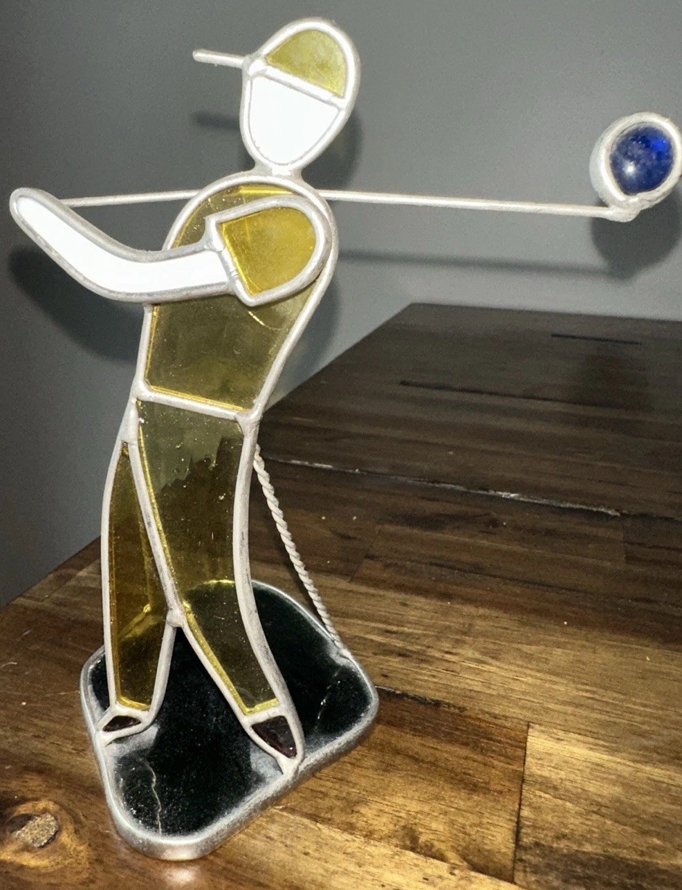 VTG Stained Glass Golfer Figurine Golf Player Desk Shelf Decor Gift