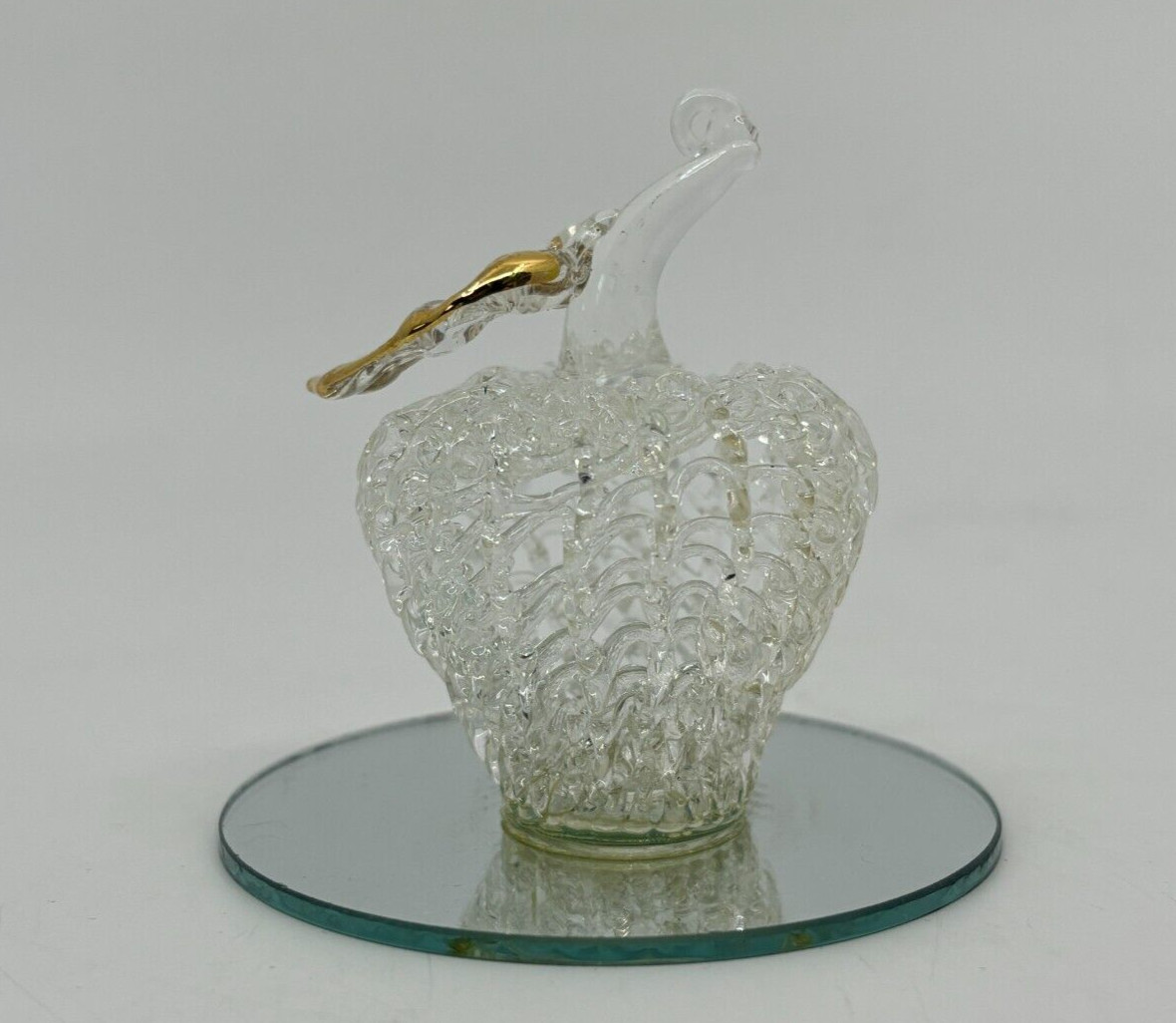 Set Of 4 Spun Glass Figurines Mirrored Base Kittens Shoe Baby Carriage Apple