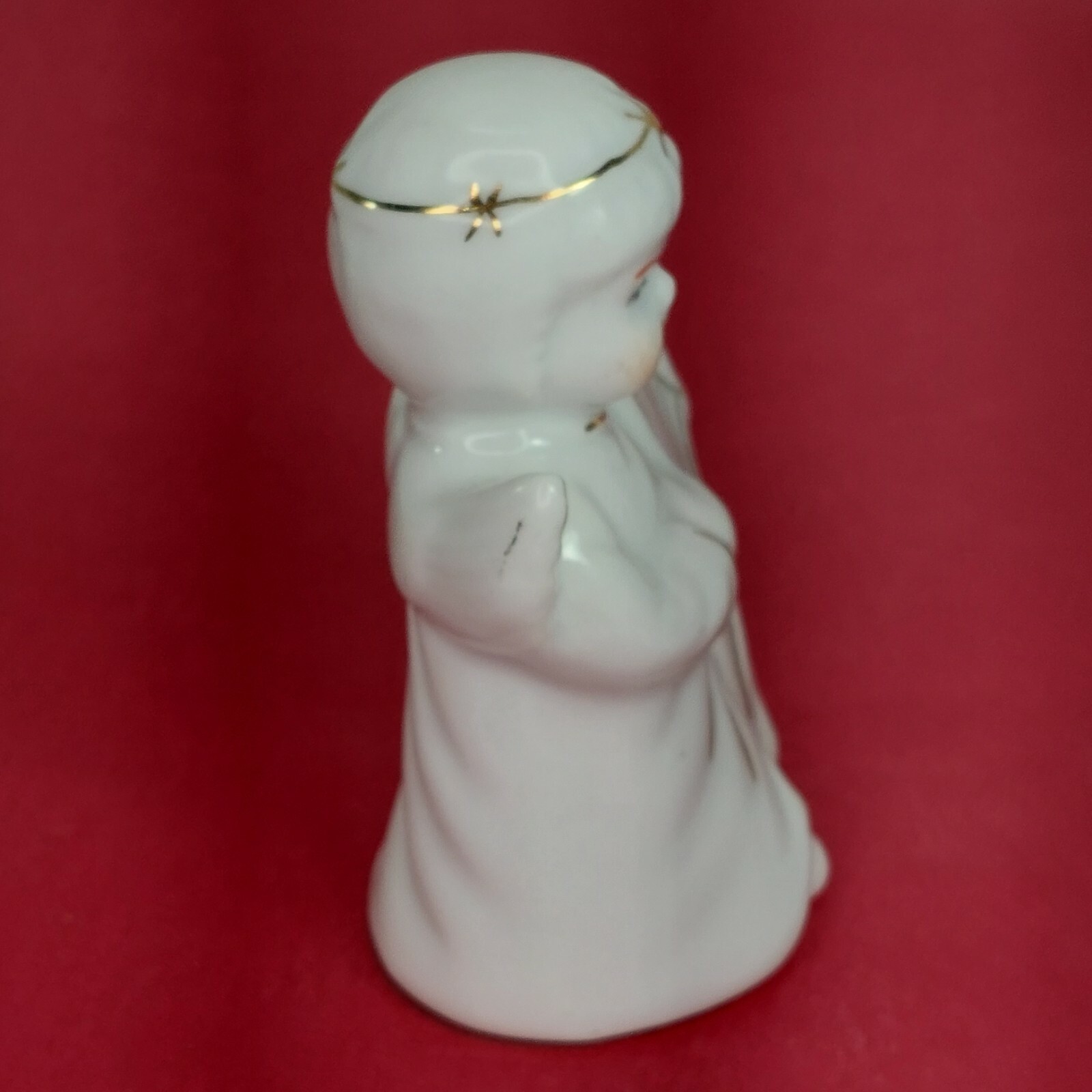 Ceramic Collectible Porcelain Angle with harp Glossy white 4 inches tall