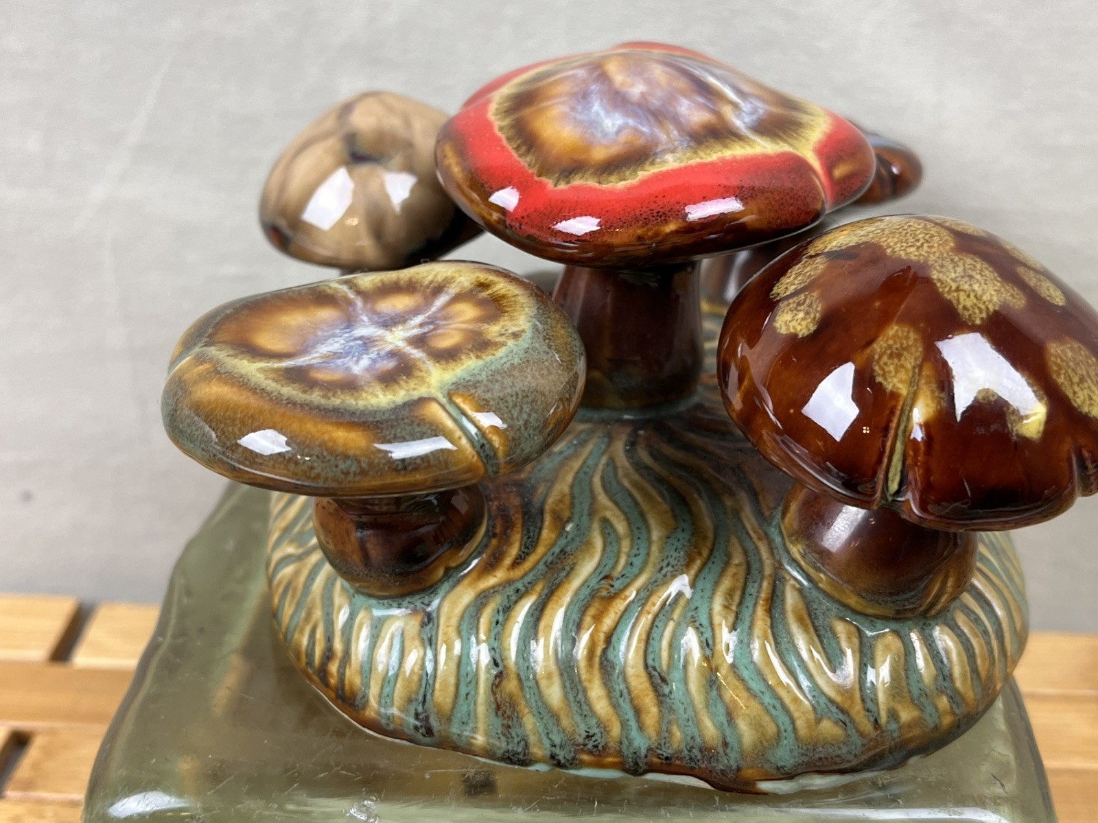 Mushroom Cluster Figurine Vintage Glazed Ceramic Art Deco Decor