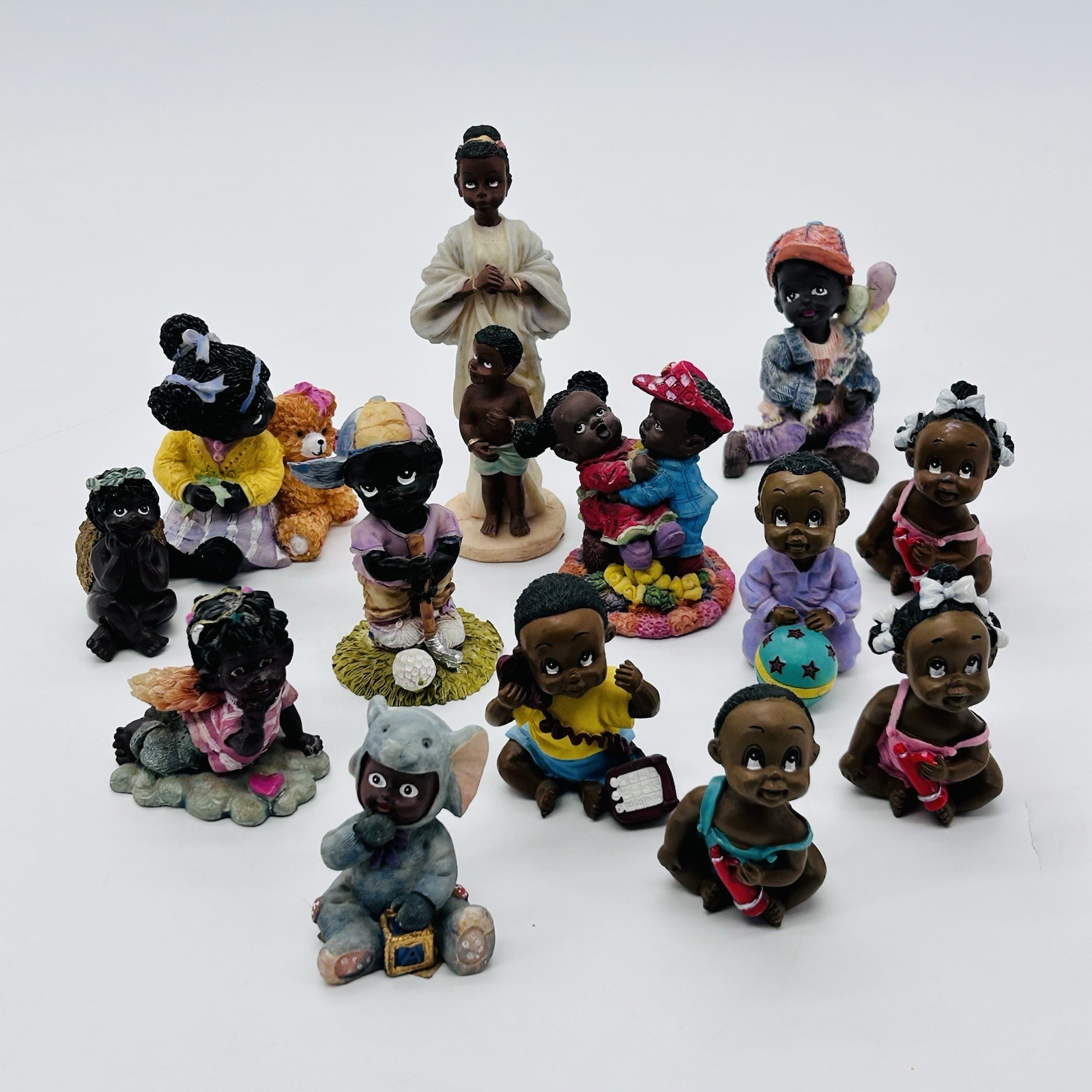 Lot Of 13 African American Family Children Resin Figurines