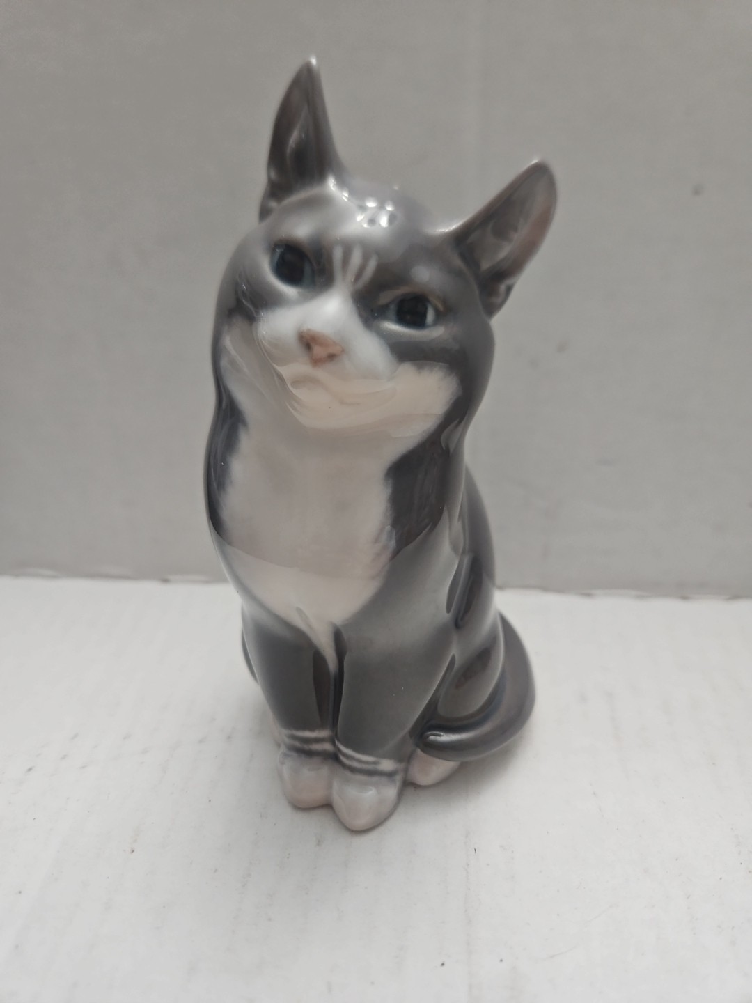 Royal Copenhagen Gray & White Cat Figurine #1803 From Denmark