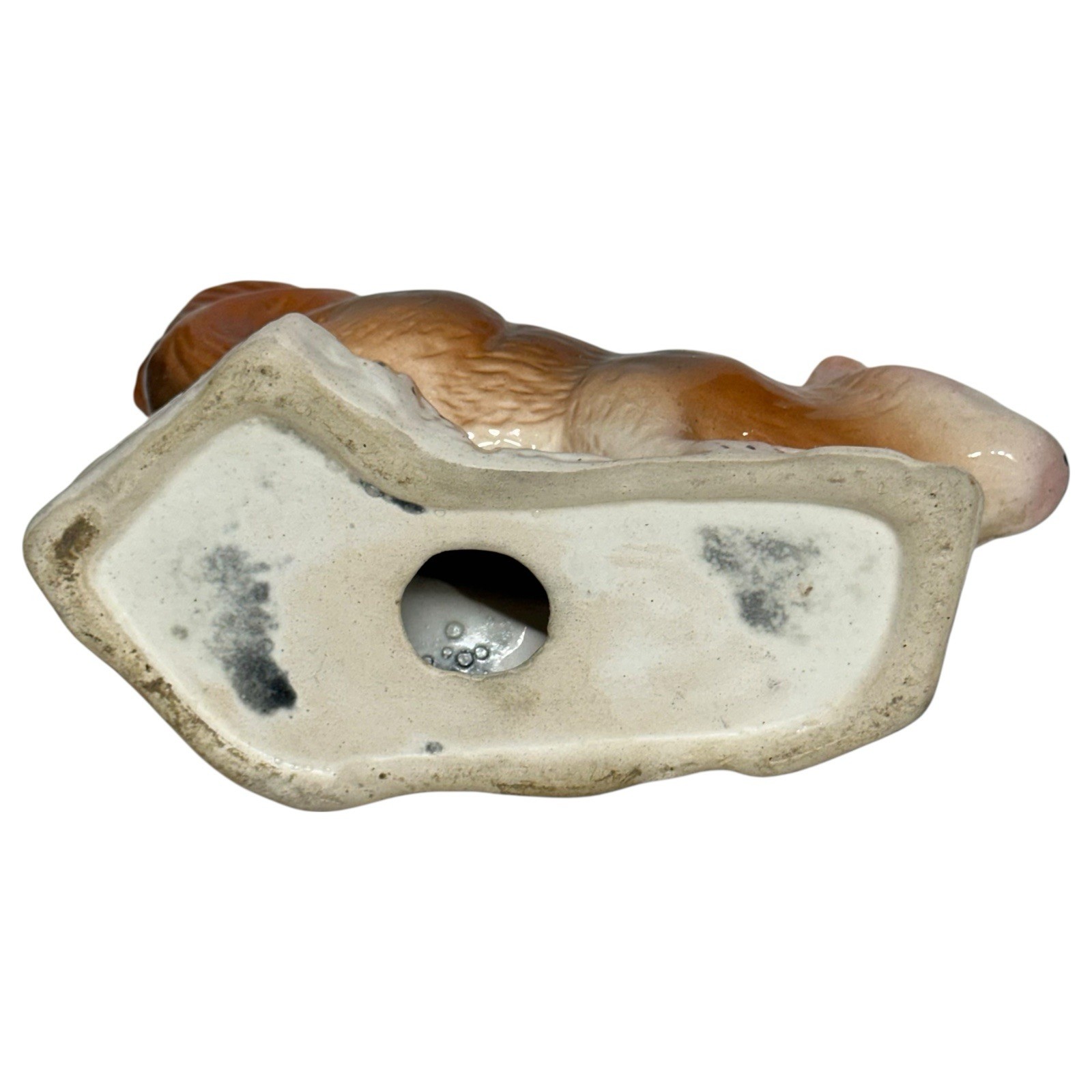 VTG Squirrel on Log Figurine MCM Anthropomorphic Ceramic 1960s Airbrush Kitschy
