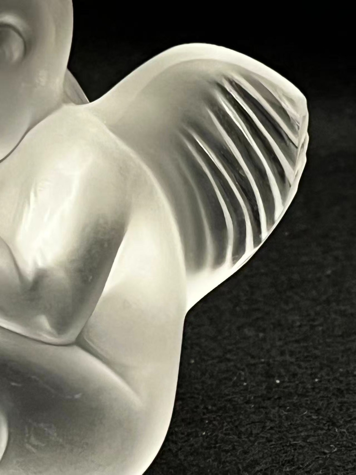 Lalique France Frosted Crystal Cherub Playing Flute Figurine 3.1in Tall