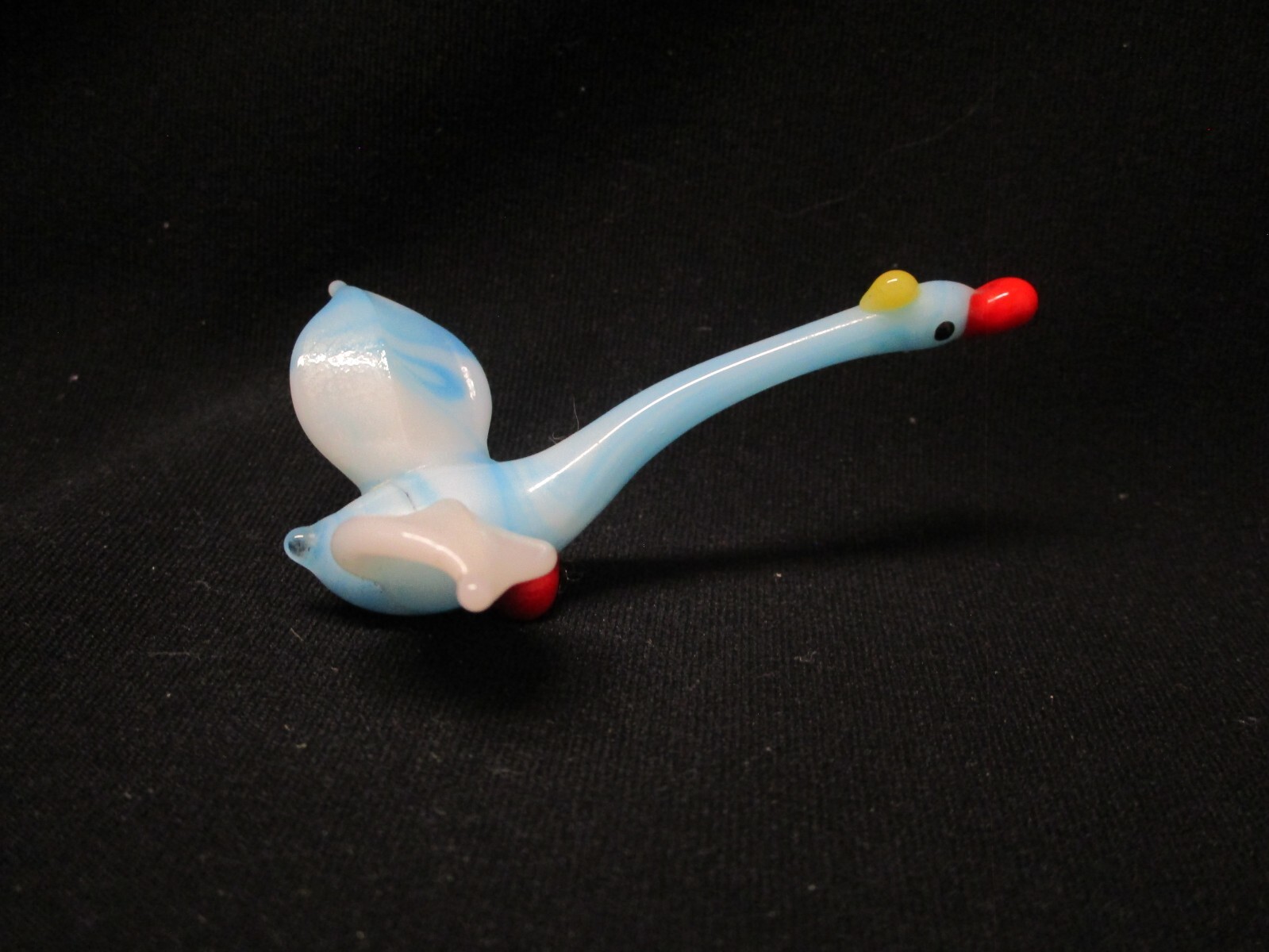 Mini Blown Glass Figurine, Blue, White & Red Swan In Flight, 2 3/4″ Long, Japan