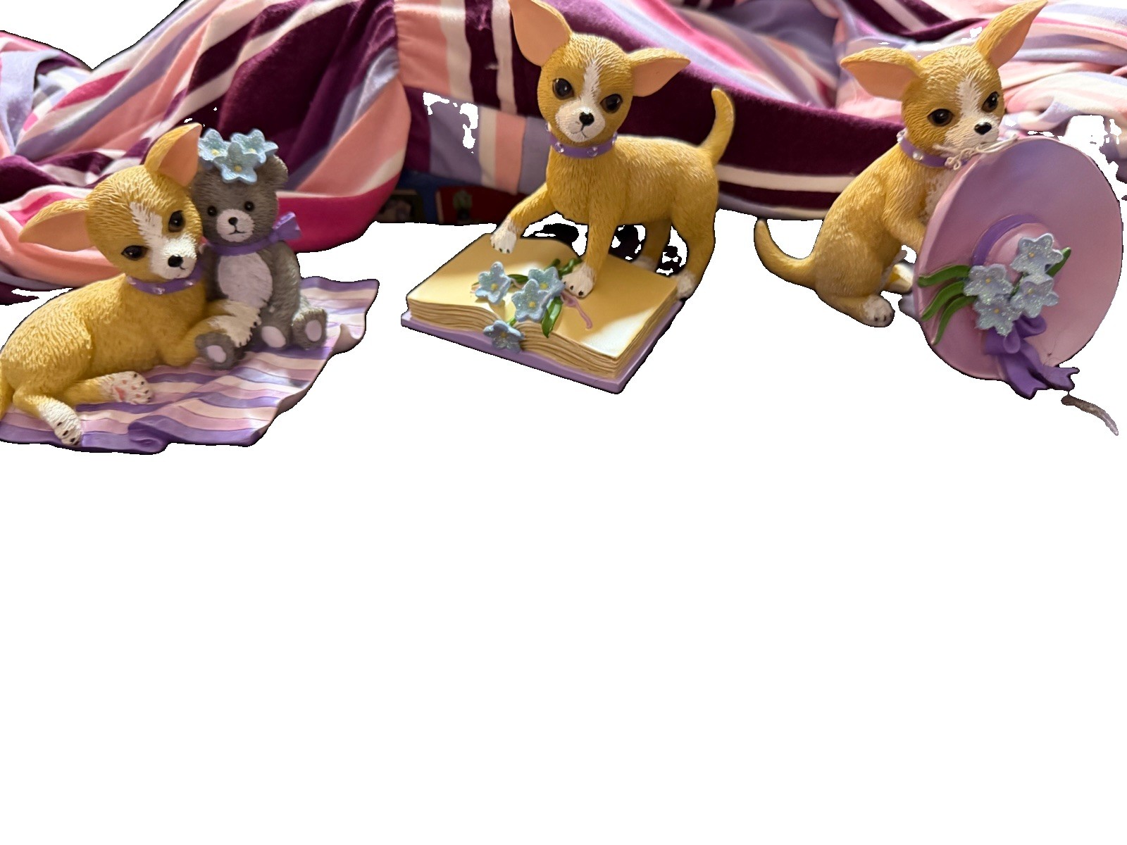 3 Hamilton Collection “Pretty In Purple Chihuahua Collection” Figurines