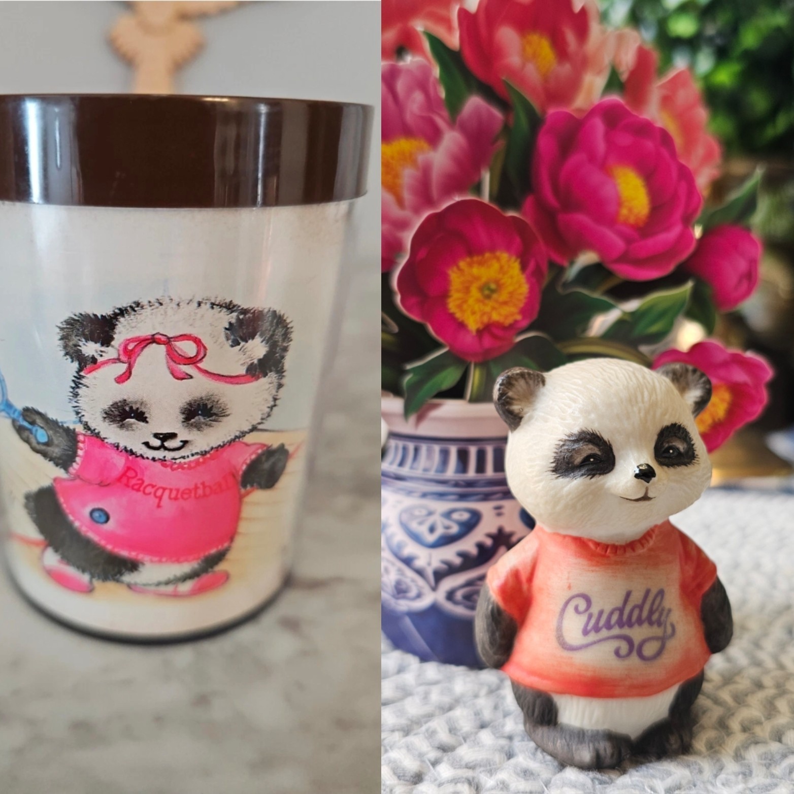 1980s PANDA Pammy Cuddly Shirt Tales Hallmark Figurine & Cup No Chips No Box