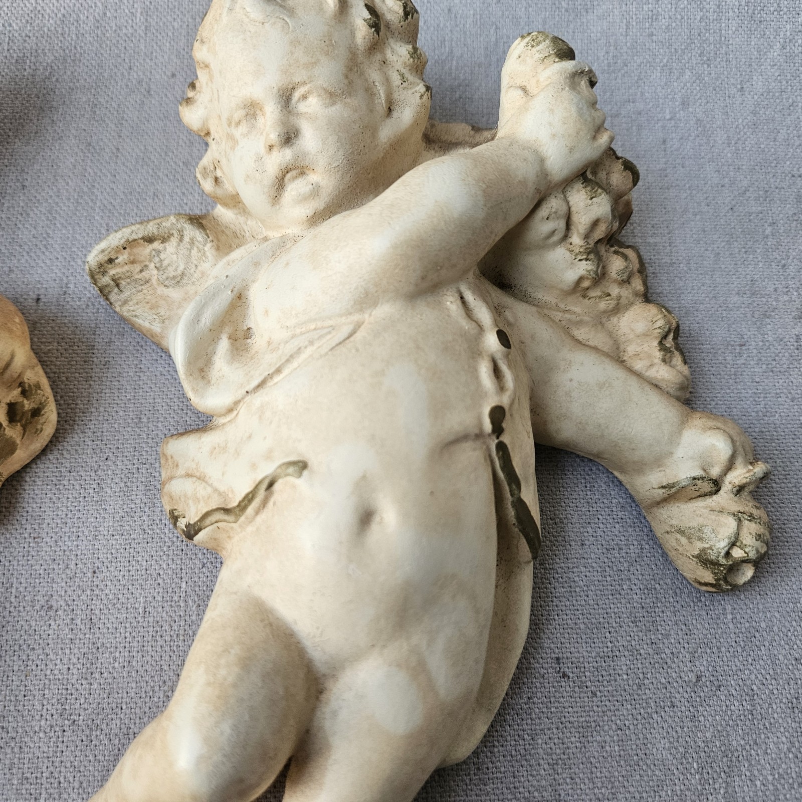 Vintage Cherub Angel Wall Plaque Set of 2 Hanging Putti Baby Angel Decor Ceramic