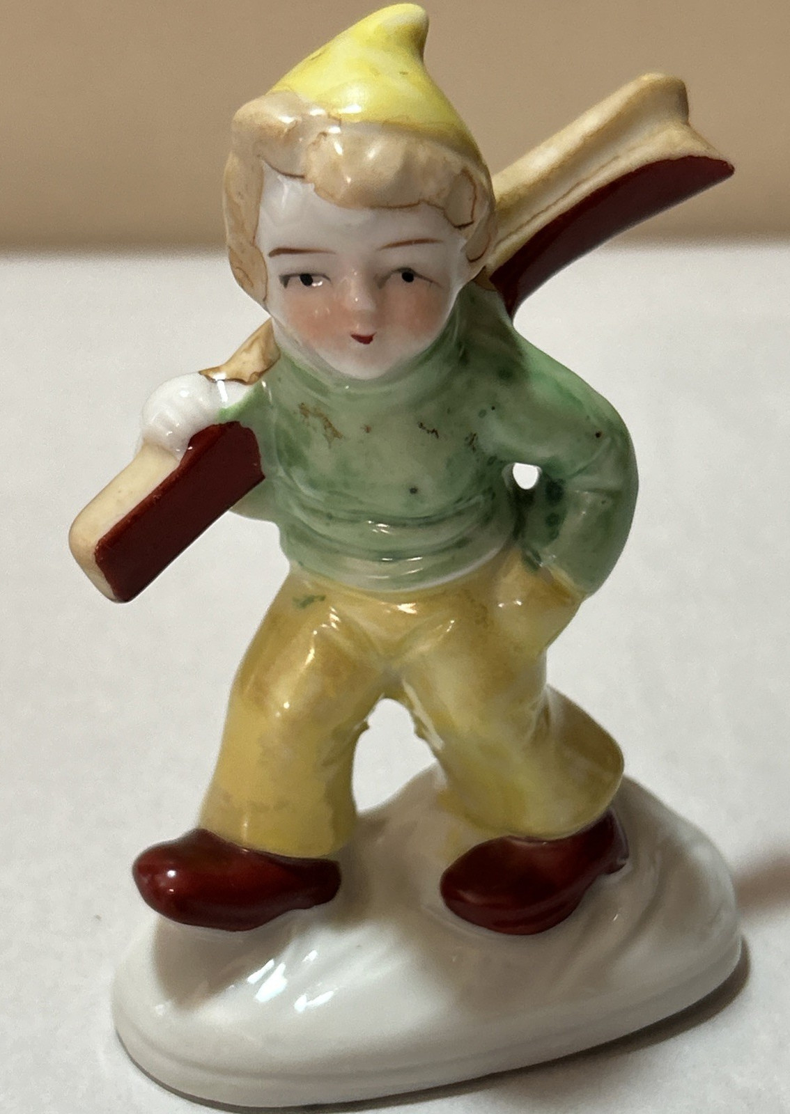 Vtg Porcelain Boy Skier Figurine Hand-Painted Japan Mid Century 4″ H EXCELLENT