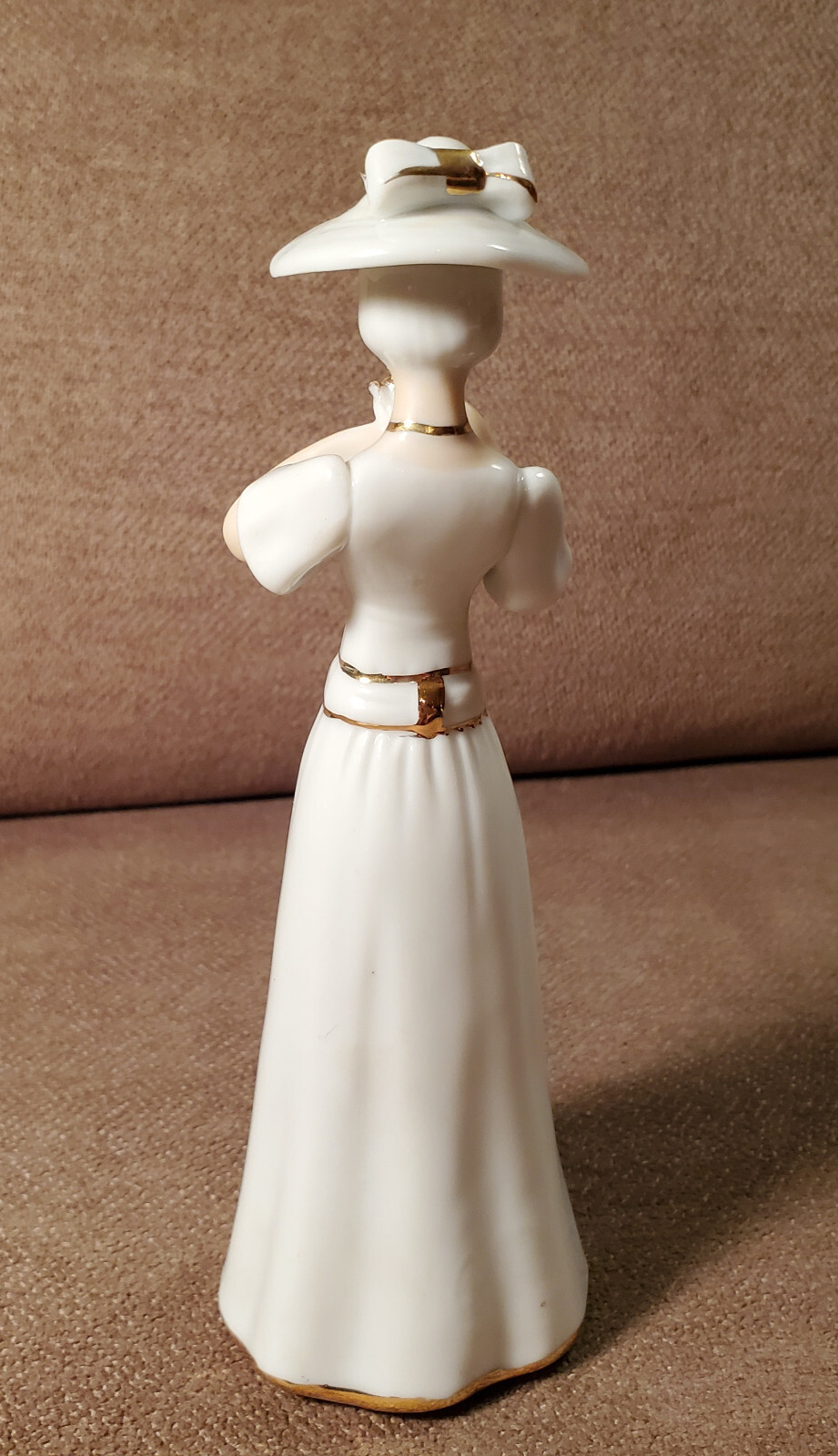 Vintage Worldgift Porcelain 1900s Lady Figurines with Bud Vase Hand Painted Gold
