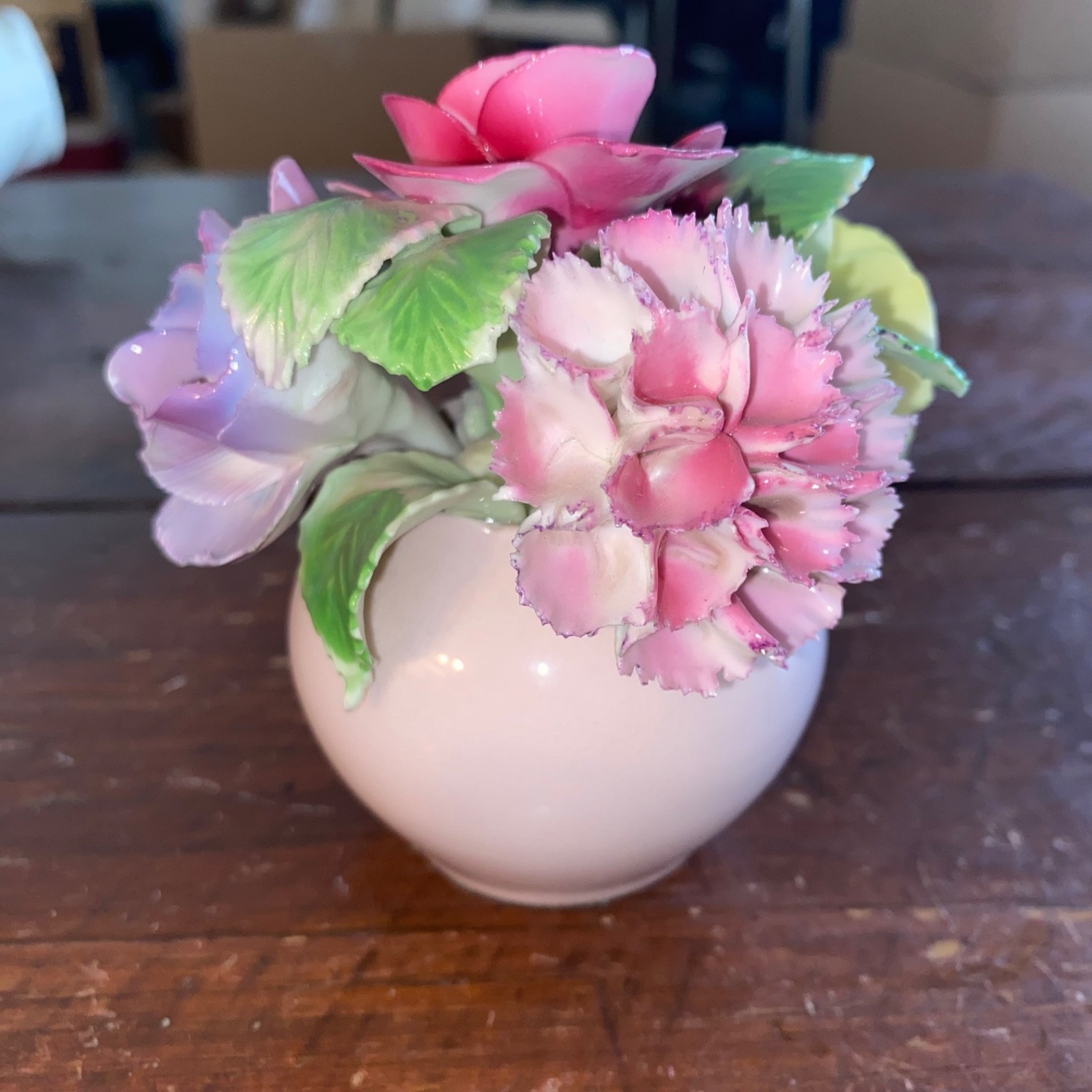 Vintage Staffordshire Bone China England 4 Inch Floral Bouquet in Pink Bowl