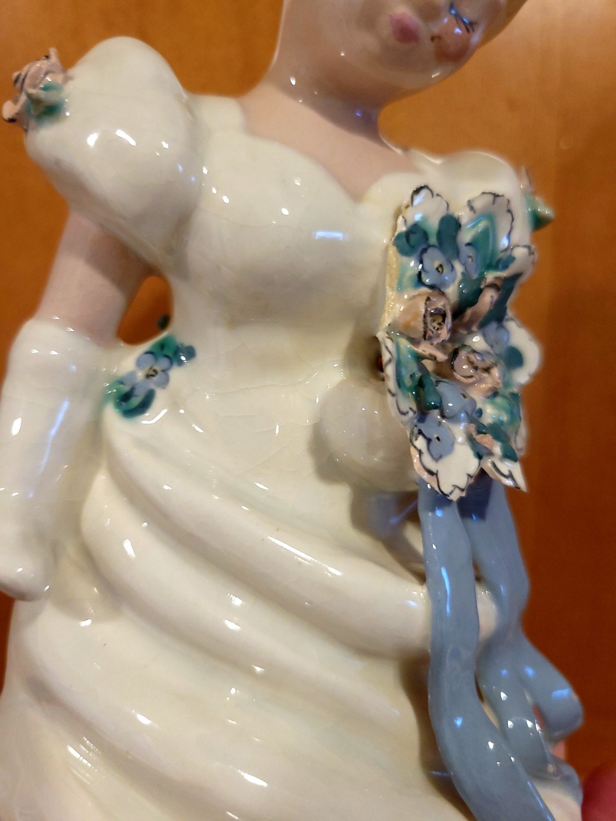 Bride Figurine Kay Finch California Pottery 6″ Blond Pastels 1940s READ