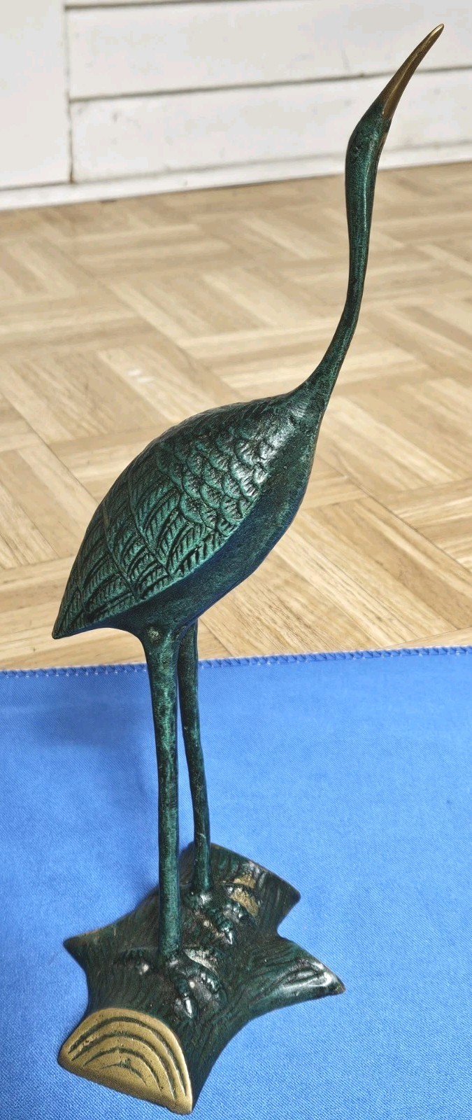 Vintage Mid Century Modern Cast Brass Heron / Egret Sculpture with Verdigris…