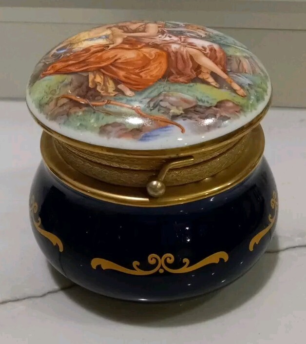 Keramos Ceramics PATTARINO Cobalt Blue Large 4″ Trinket Box ~ Italy TAG