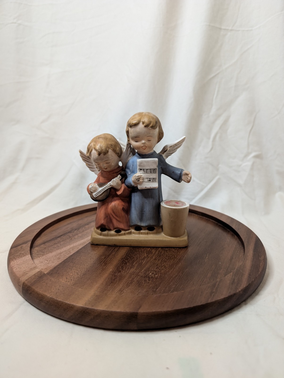Vintage Pair Carol Singing Angels Taper Candle Holder Made in Japan Instrument
