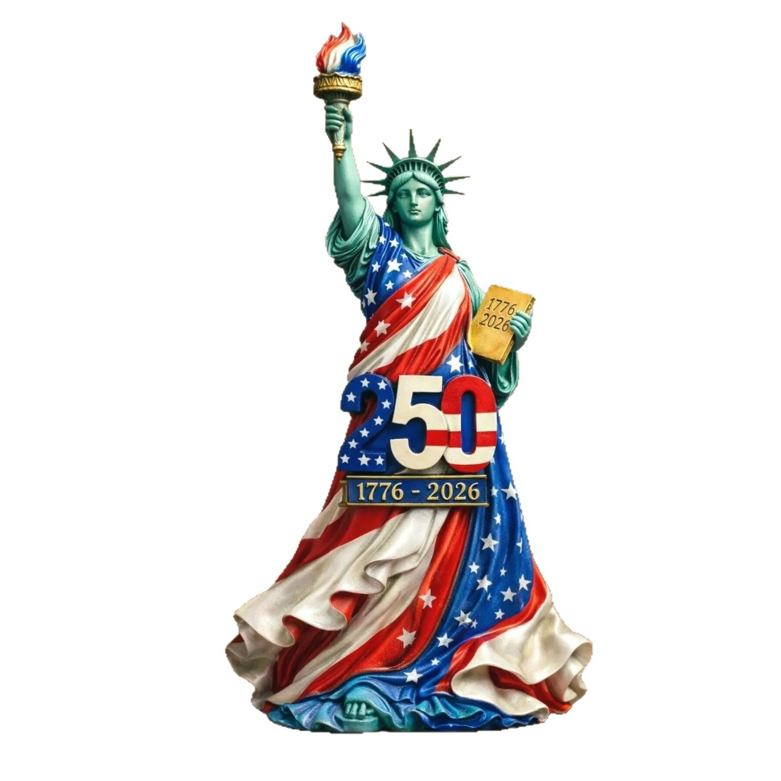 The Statue of Liberty commemorates the 250th anniversary of the founding of the
