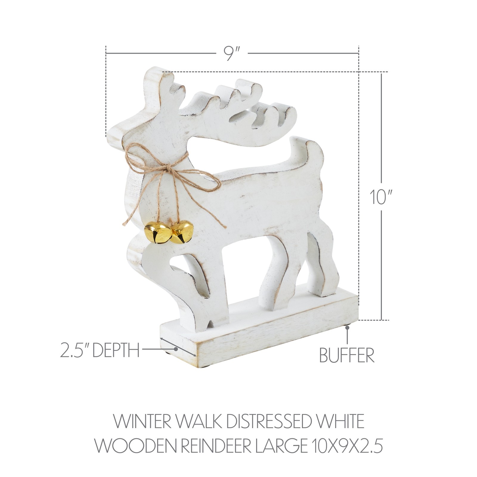 2PC Winter Walk Distressed White Wooden Reindeer ,Small and Large VHC Brands