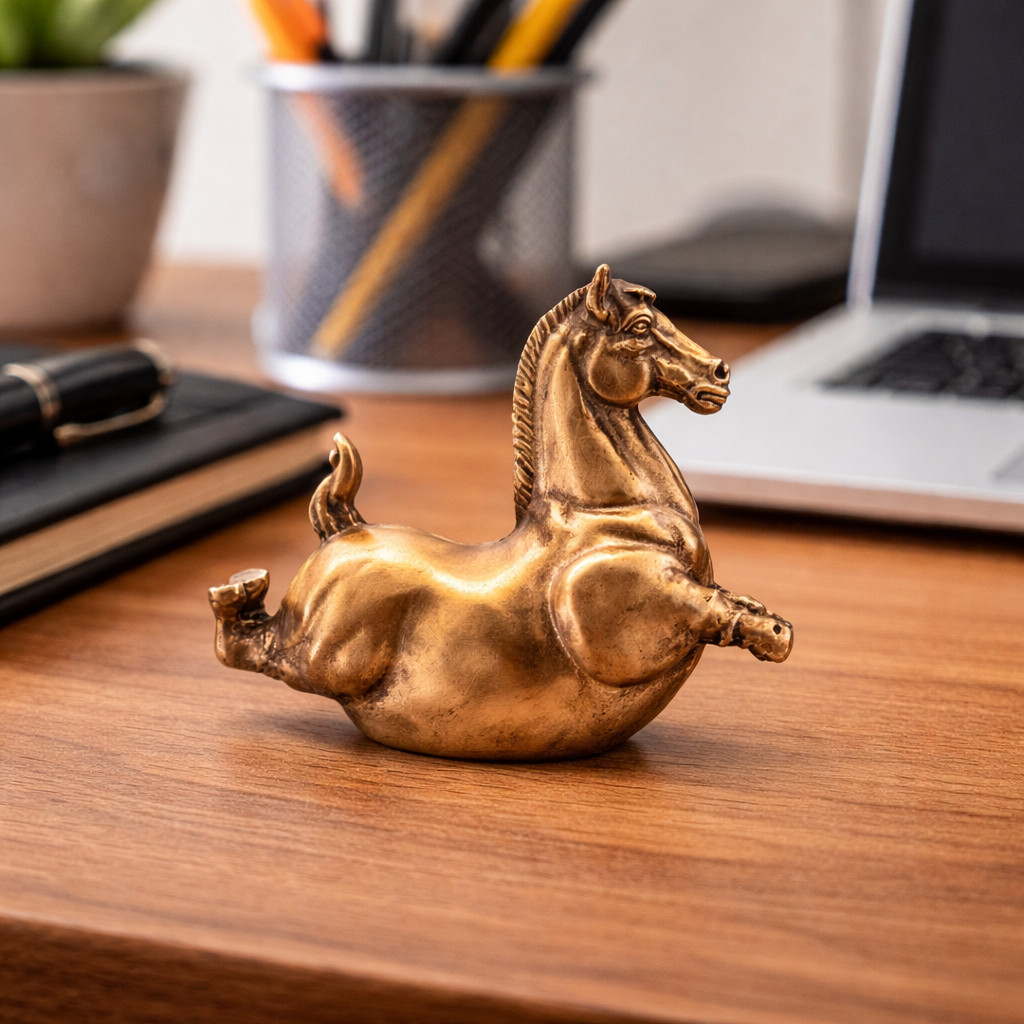 Fat Horse 6 oz | Solid Bronze Statue | Hand Poured | Gold Spartan