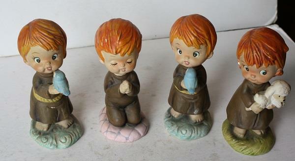Red Haired Boys Girl Figurines Sheep Bird Praying Set of 4 Little Folks Ceramic