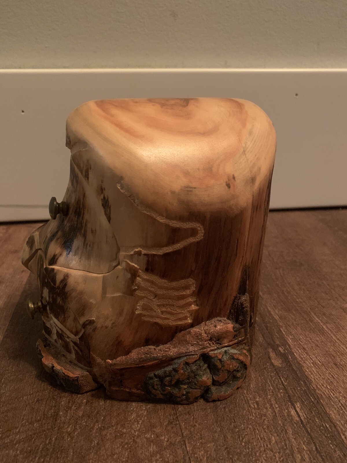 Strange, Unique Carved Wood Tchotchke With Two Small Functional Drawers