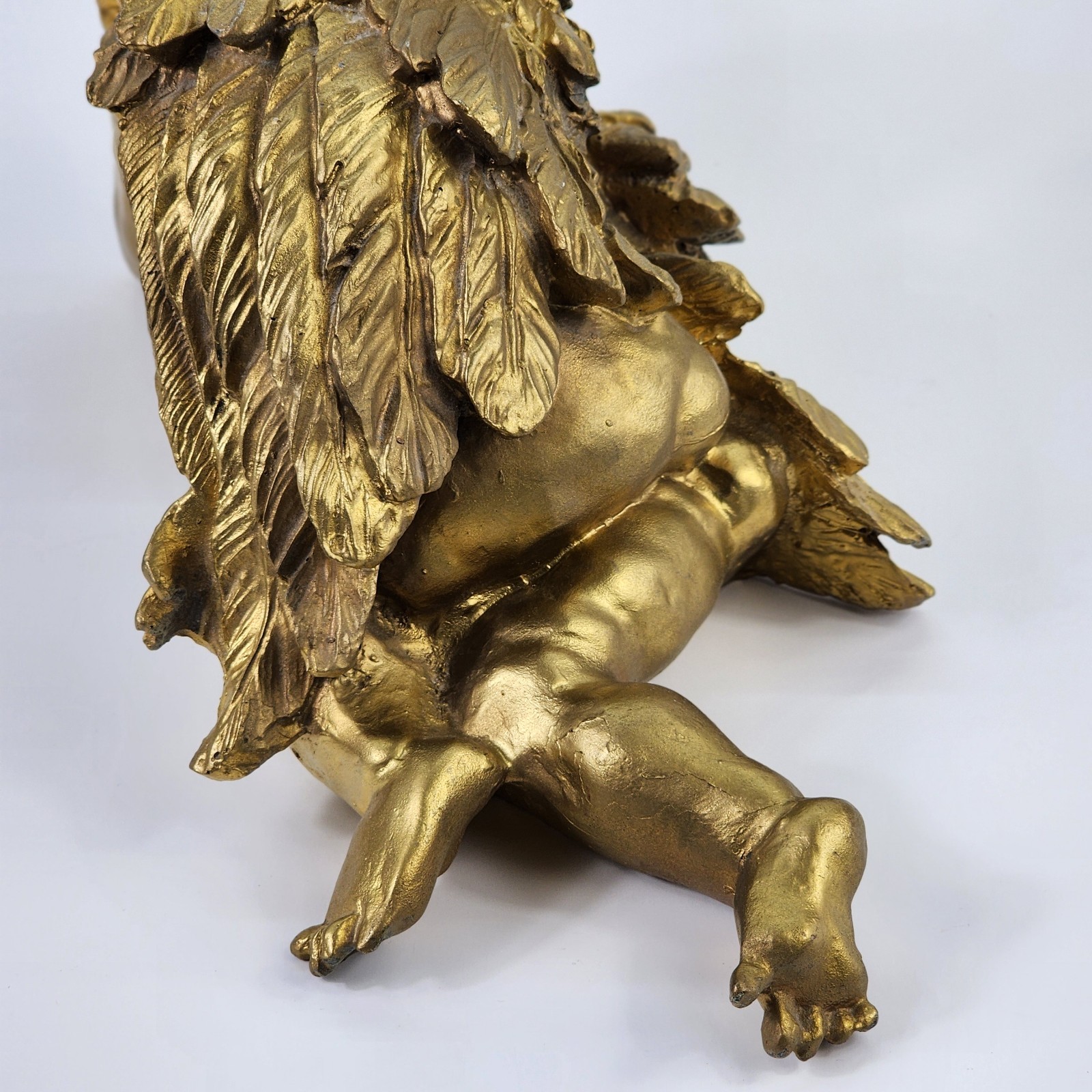 Lg Vtg Gold Cherub Angel 15″ Sculpture Figurine Hollywood Regency Victorian