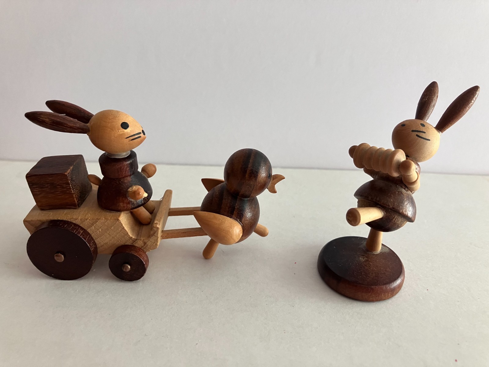 2 Vintage Goula Spain Mini Wooden Rabbit Figurines