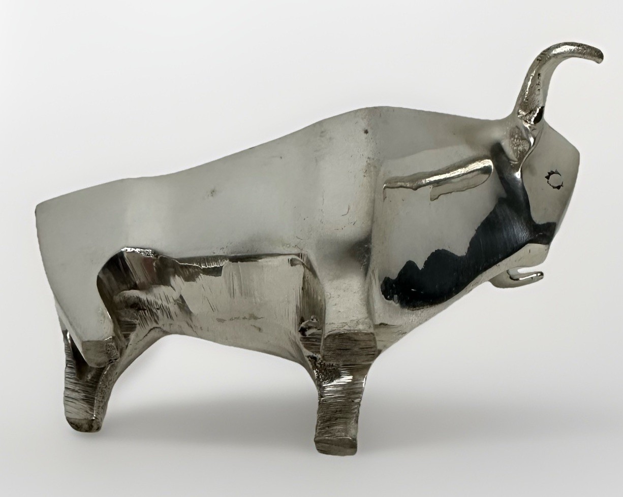 Vintage Chrome Plated Abstract Bull Figurine/Paperweight!