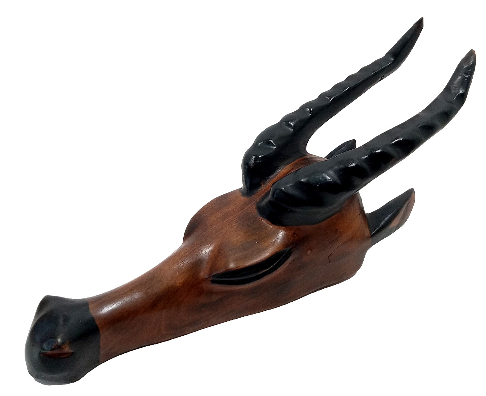 Handcarved Wooden Deer Gazelle Head Sculpture Vintage Wall Hanging