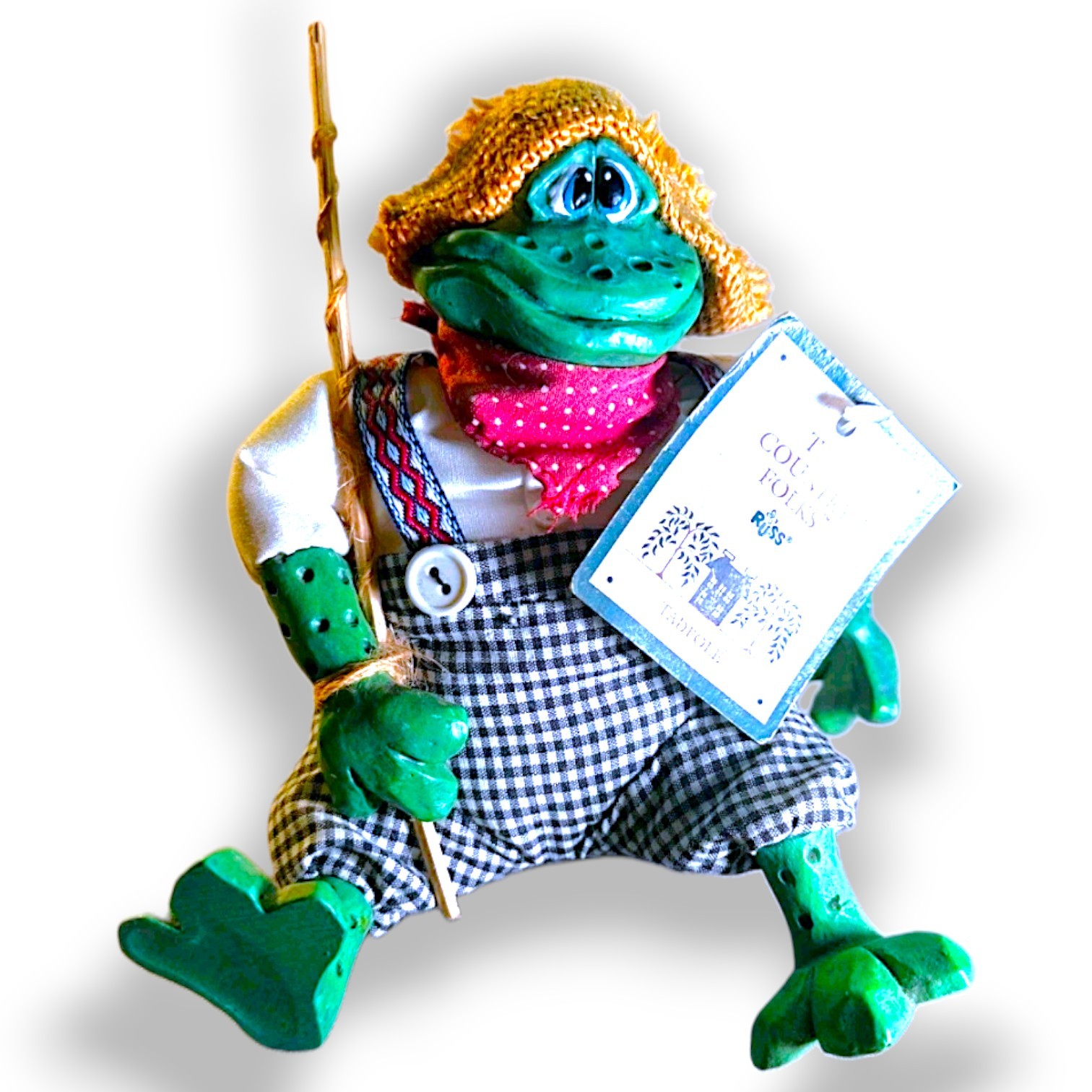 Russ Berrie Country Folks Tadpole Frog Figurine Resin Cloth Vintage 1980s NWT