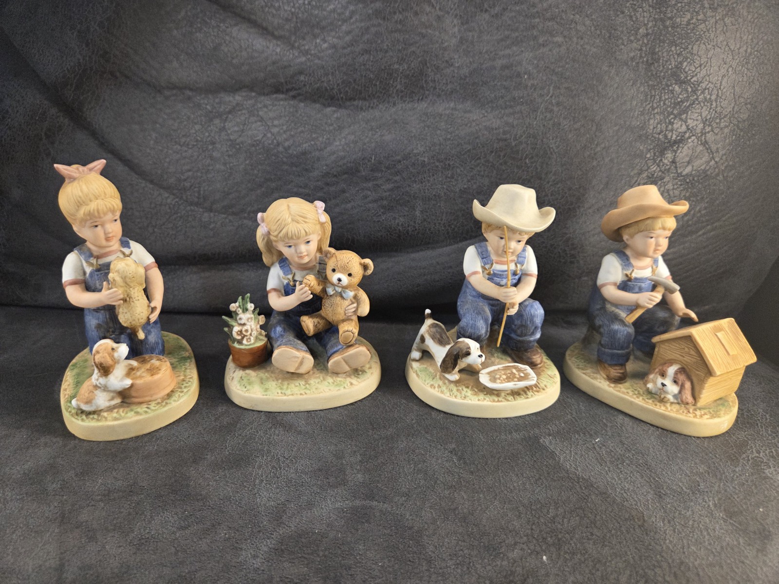 Vintage Homco Denim Days Figurines Lot of 4 1985 Home Interiors 1503 1504 Boys