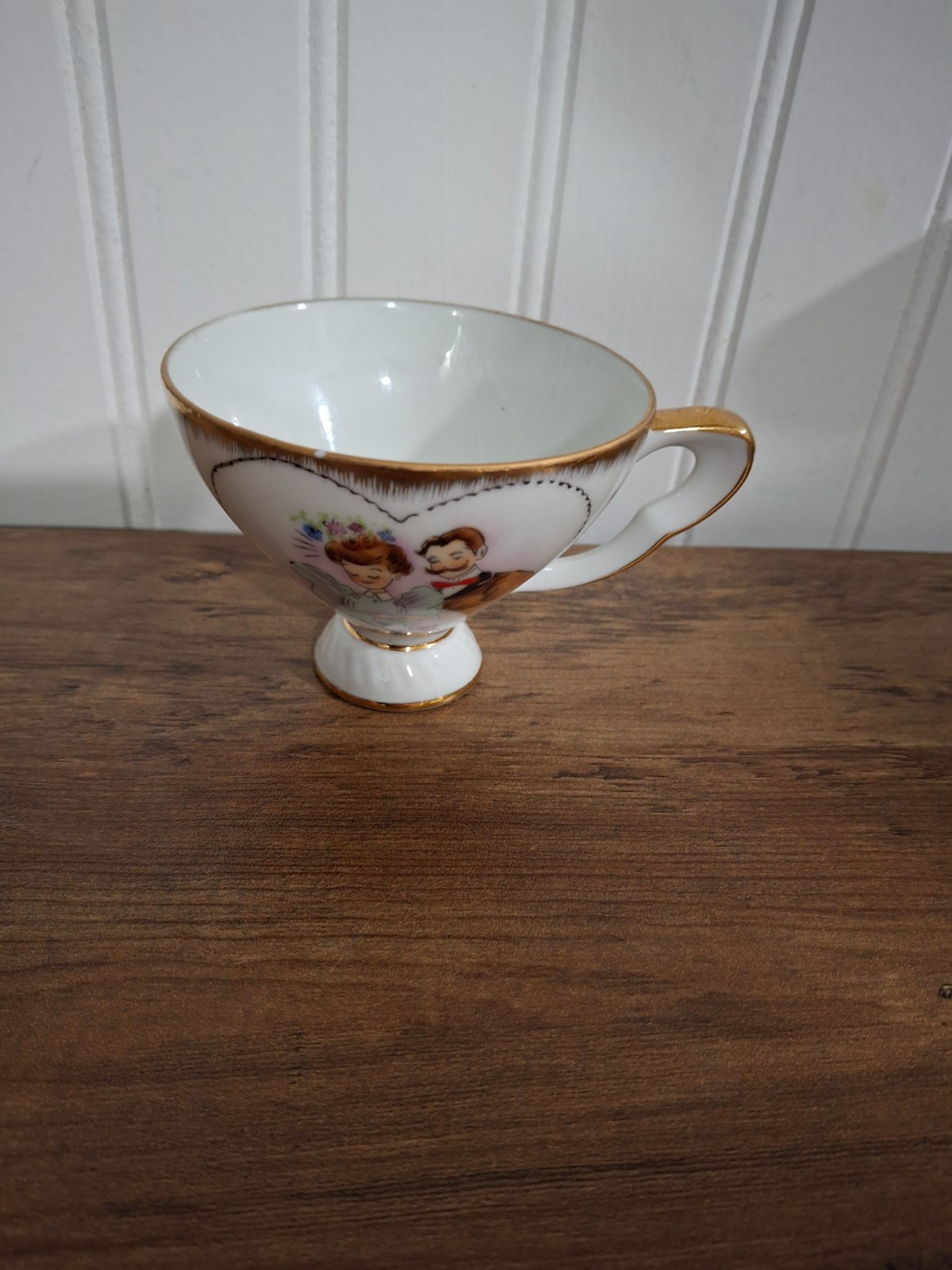 Rare Vintage C-95 Happy Anniversary Porcelain Teacup Heart Couple Man Woman