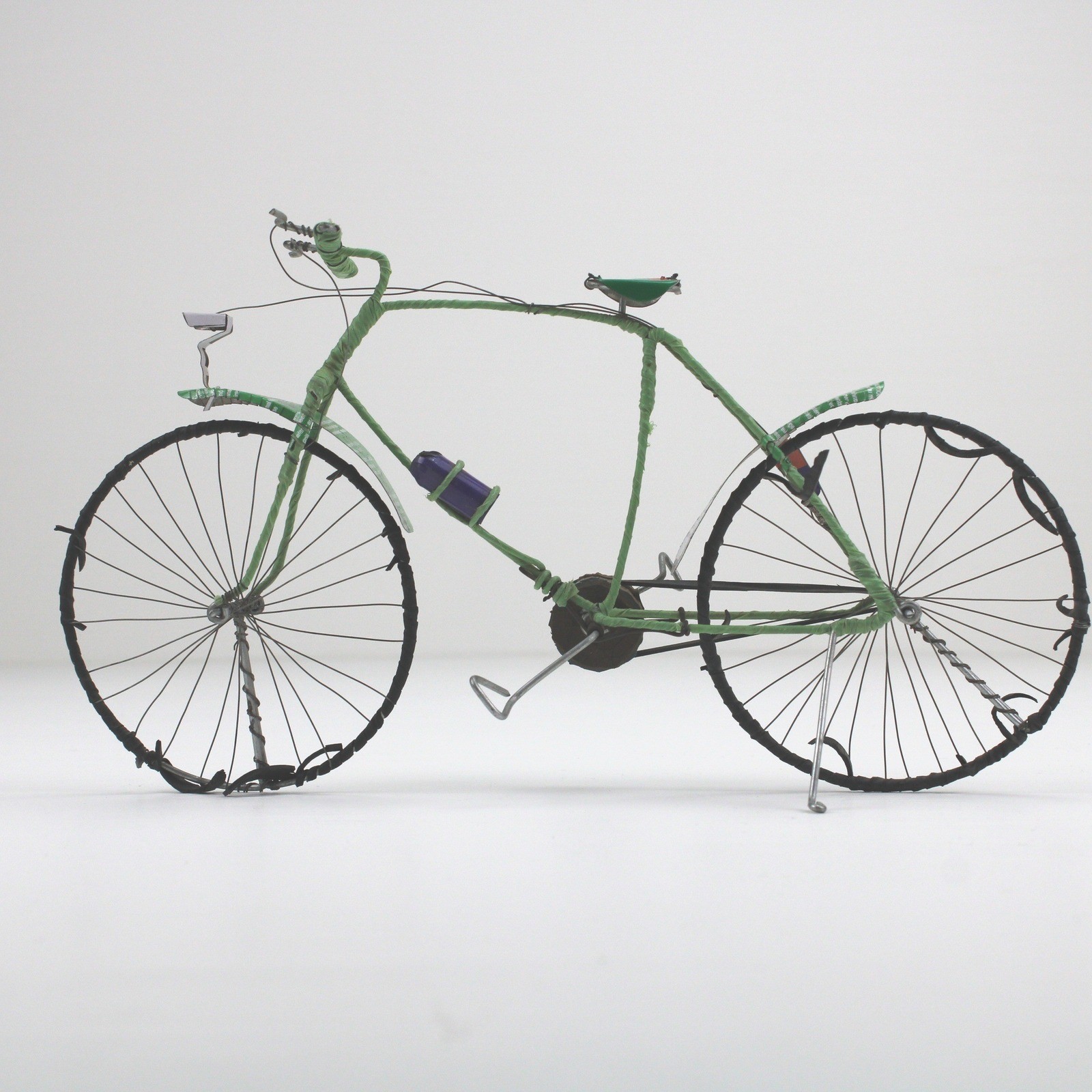 Handmade Recycled Wire Bicycle Sculpture Green Miniature Bike Folk Art Decor