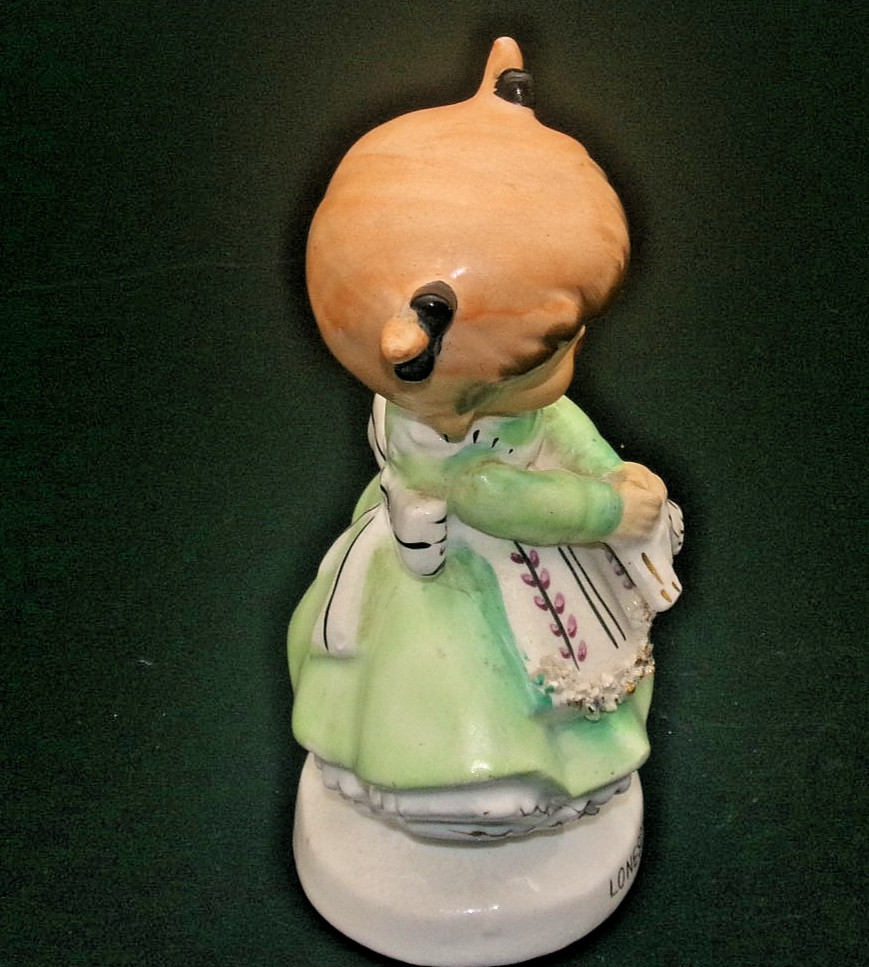 Vintage Ucagco Girl Green Dress “Lonsome for You” Valentine Figurine Japan RARE