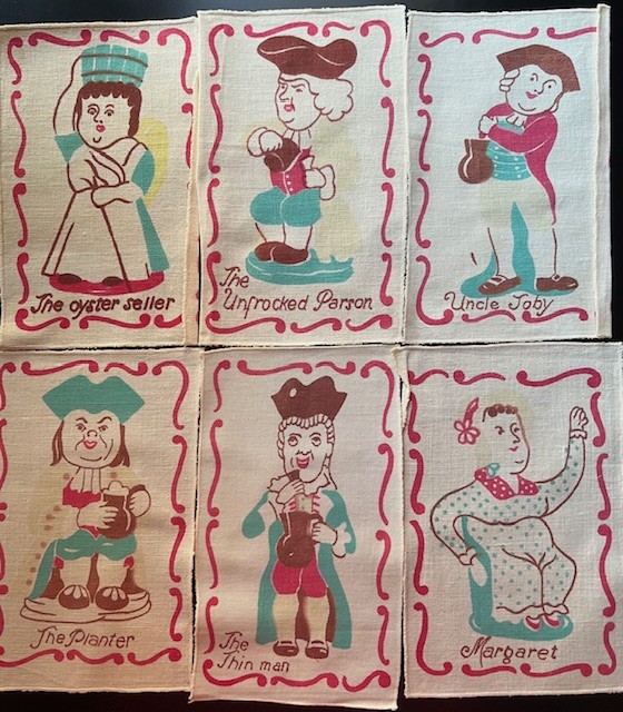50s Vintage Set of Six Art Deco TOBY JUG Cocktail Set Cloth Cocktail Napkins