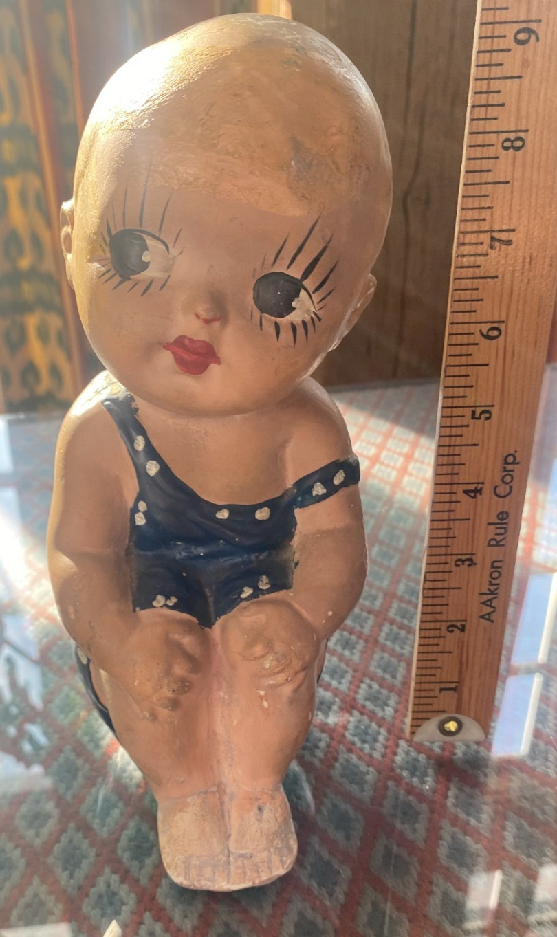 Vintage 9″ Swimsuit Kewpie Chalk ware Sitting Doll Collectable