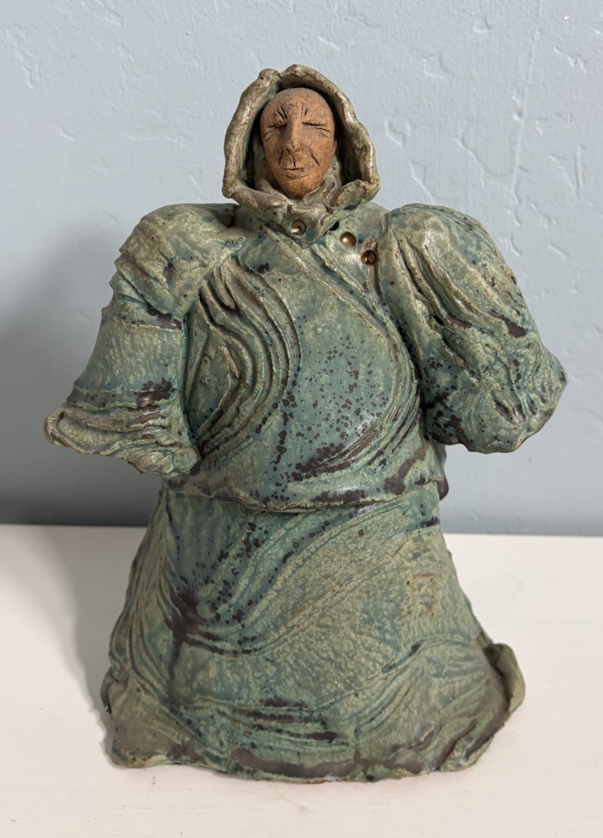 Figurative Art Ceramic Sculpture Studio Artist Signed – Shaman Man w/ Cloak