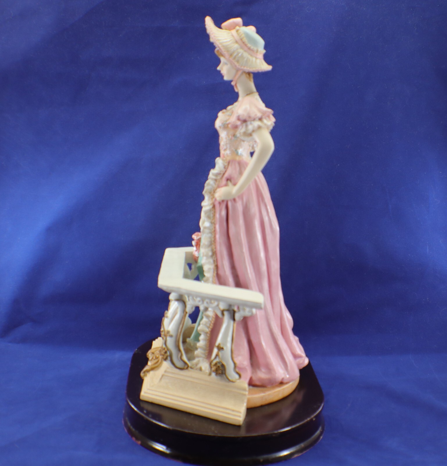 Turtle King Giovanni Collection LADY FIGURINE Statue Blue Pink Dress Balcony 13”