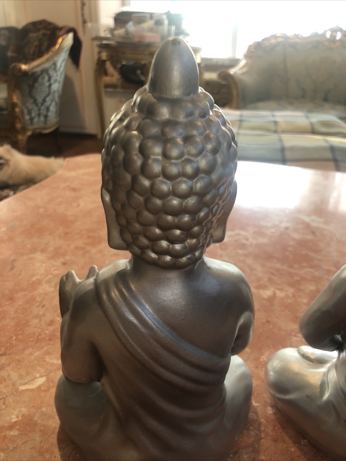 Silver painted Buddhas 11 inches tall