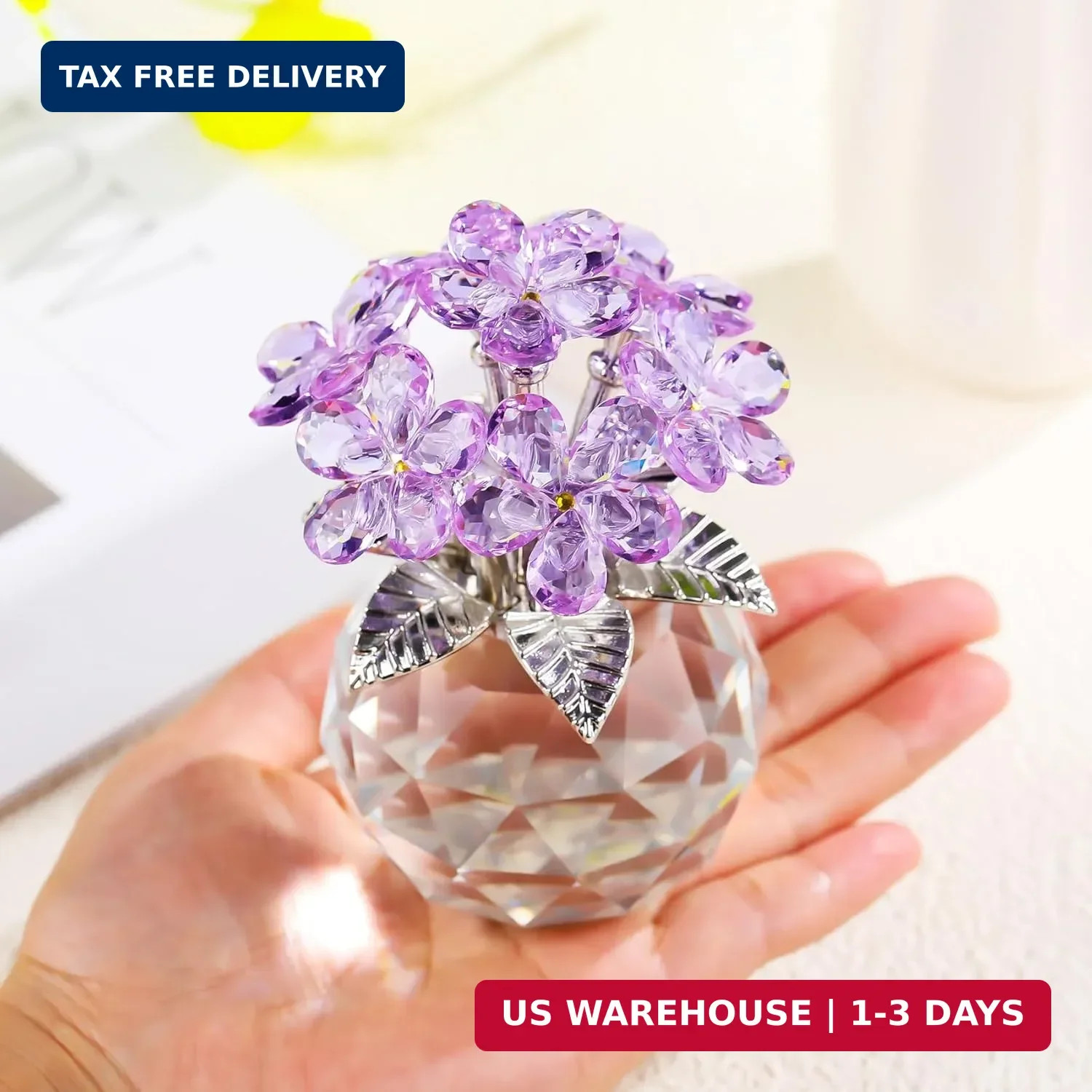 YWHL Purple Crystal Forget Me Not Flower Gifts for Women, Crystal Glass Figurine