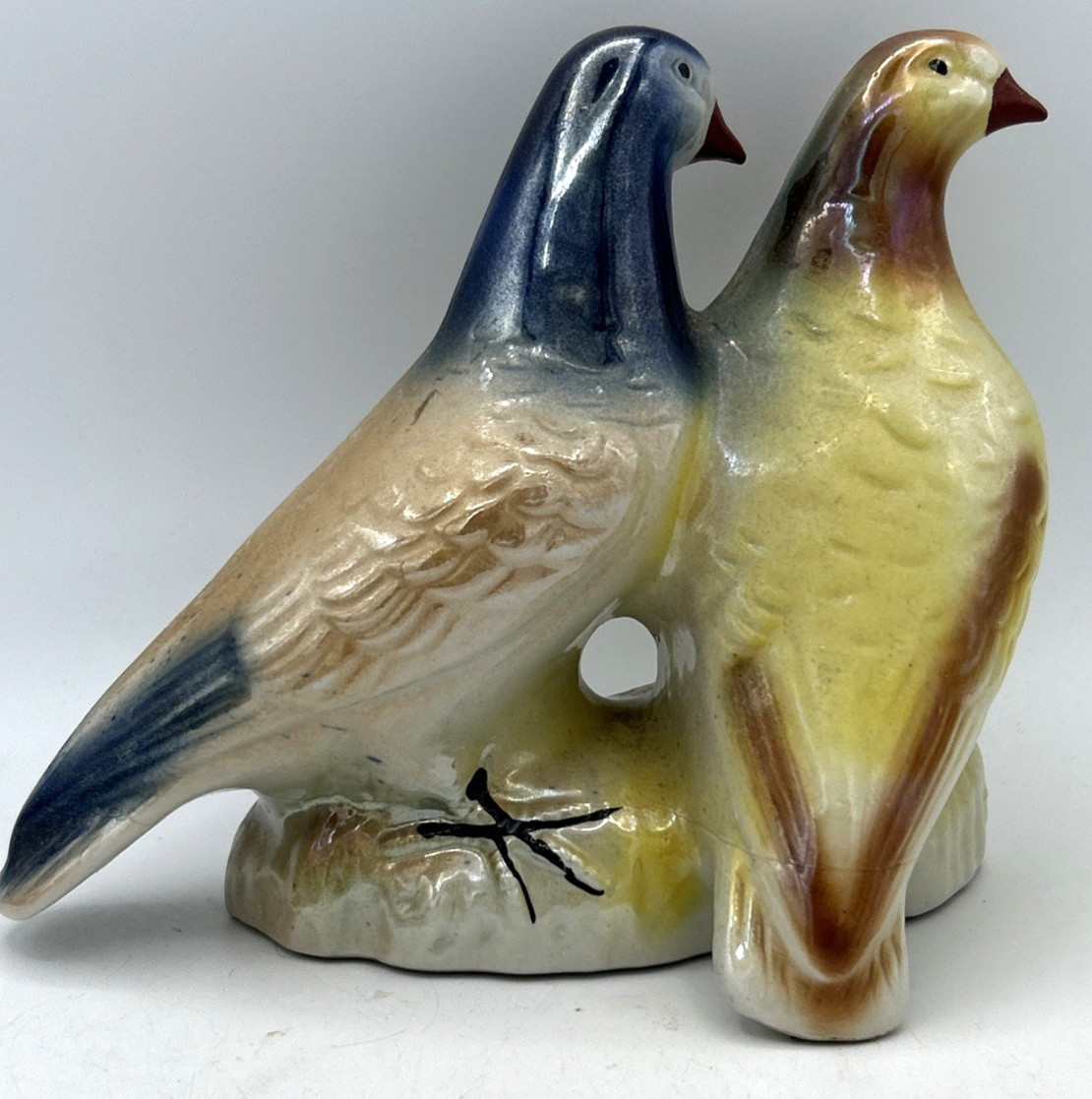Handpainted Iridescent Lusterware Pigeon Figurines – Made in Brazil – 6 3/8Tall”
