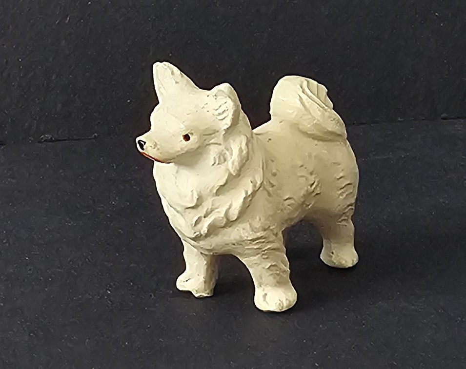 White Husky Antique 1930s Molded Dog Small Figurine Unbranded 2″