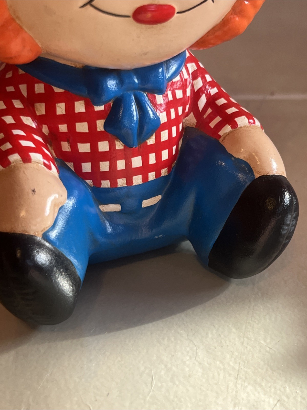 Raggedy Ann and Andy Doll Ceramic Yozie Mold Hand Painted Vintage 1970s Sitting