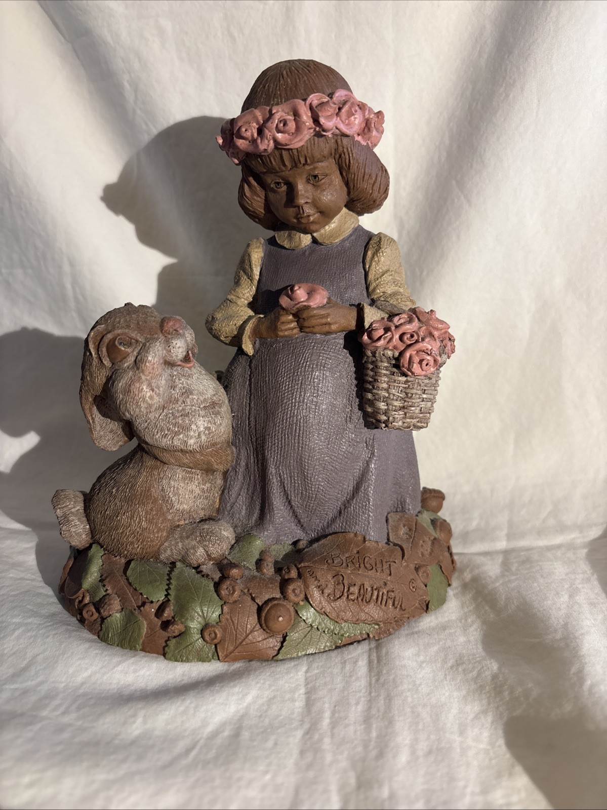 Vintage 1995 BRIGHT AND BEAUTIFUL Little Girl & Bunny Roses Tom Clarke Tim Wolfe