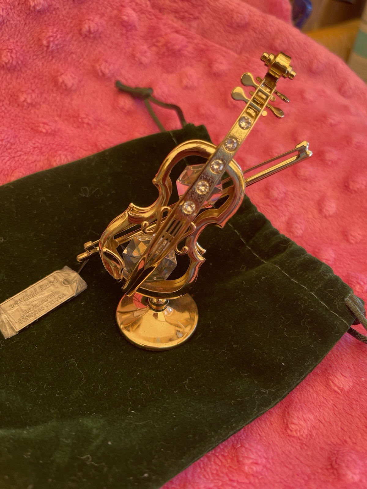 Matashi Crystals Gold Plated Violin Figurine with Clear Crystals, Boxed