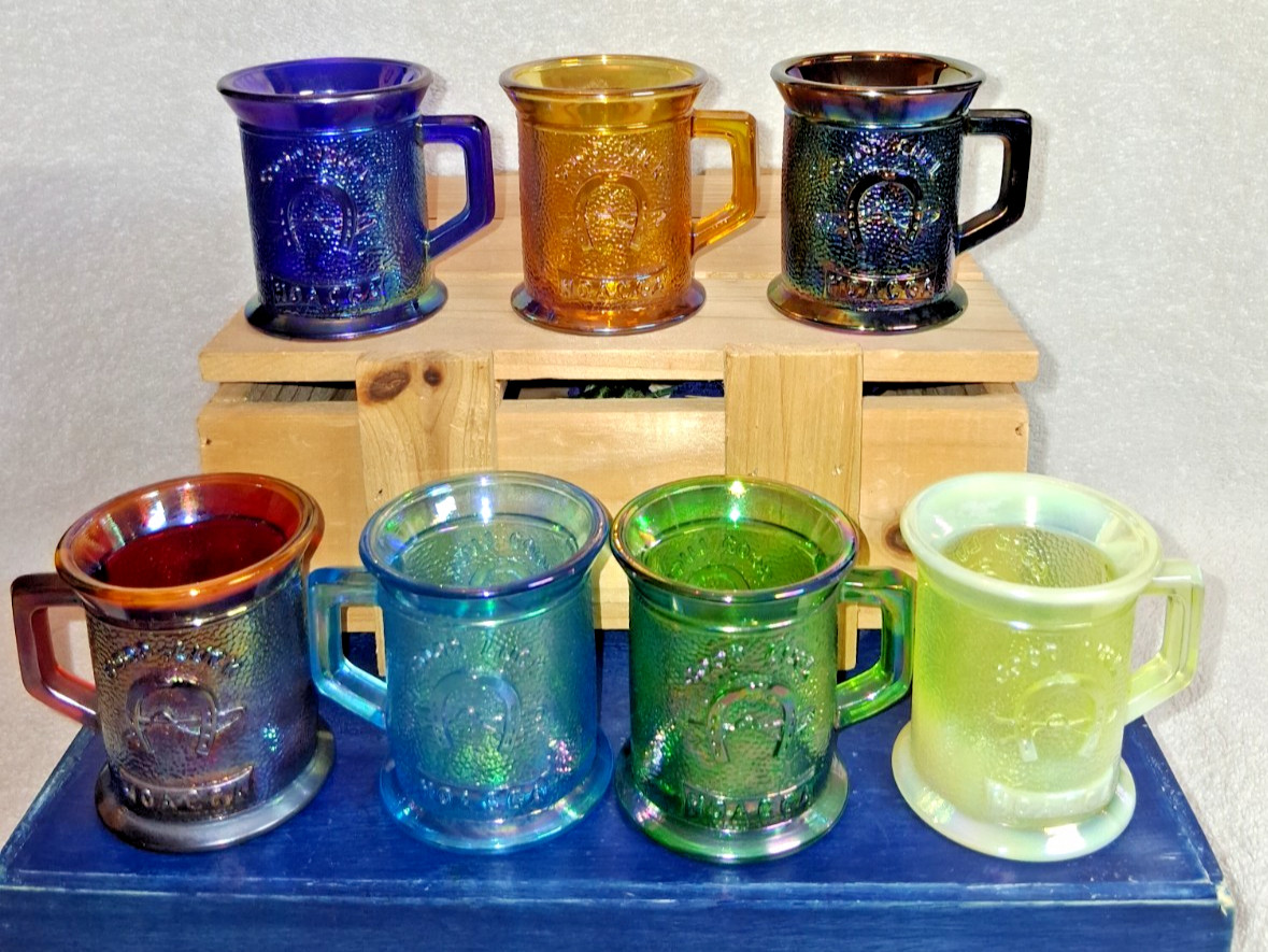 LOT OF 7 FENTON HOACGA MINIATURE GOOD LUCK SOUVENIR MUGS 1978-1984 *EXCELLENT*