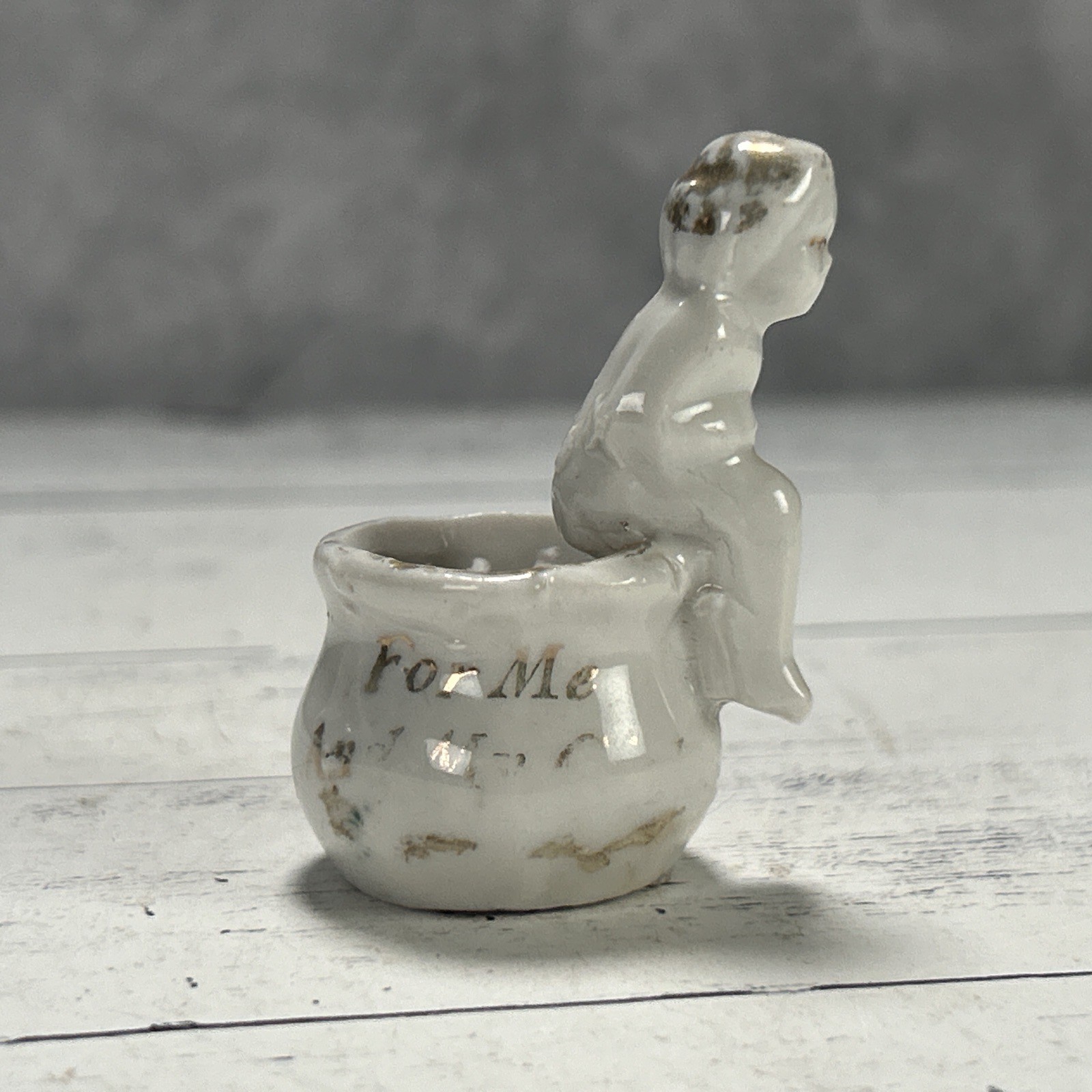 Antique Victorian Porcelain Fairing Figurine Child On Chamber Pot 1880s Bisque