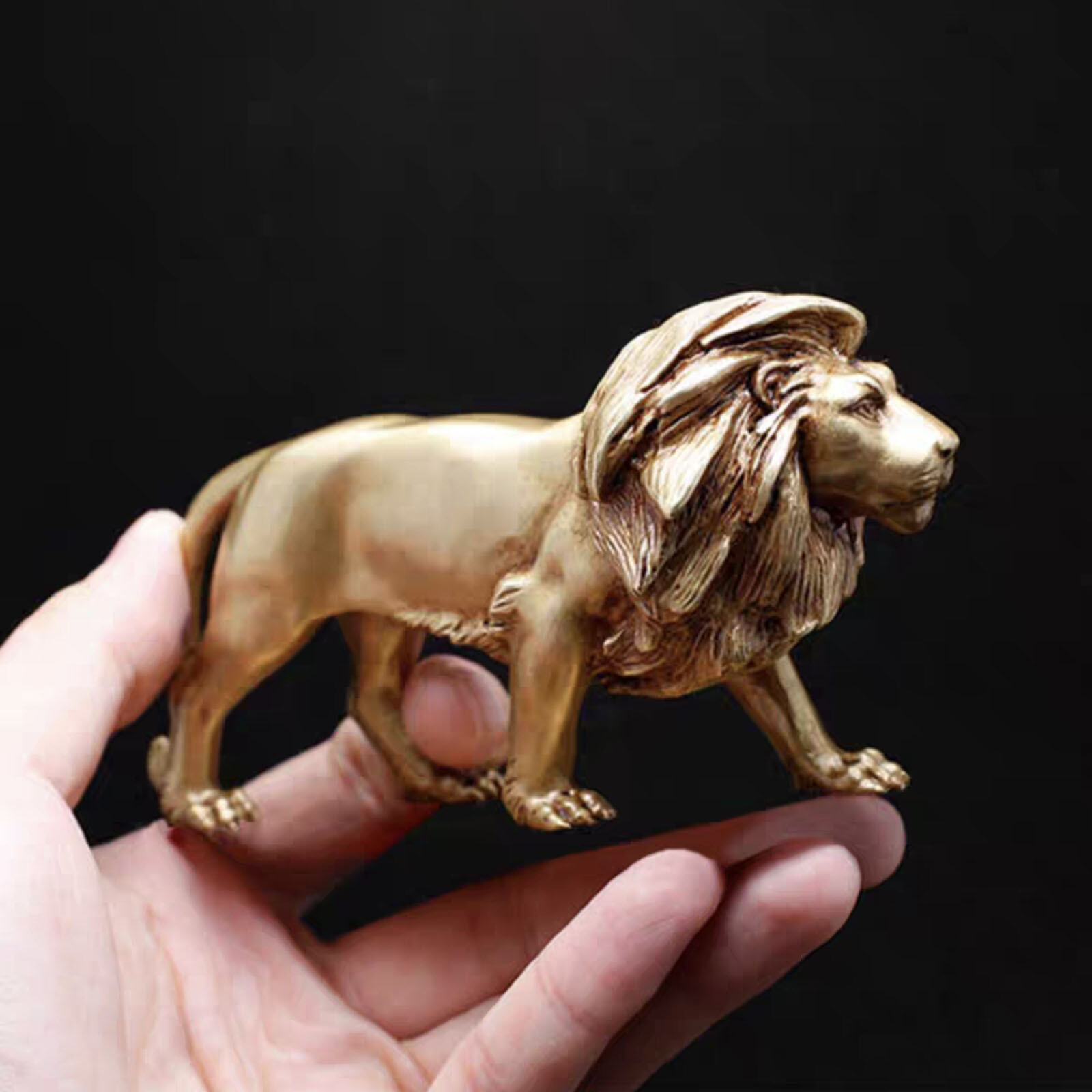 4.9inch Male Lion Solid Brass Statue Decoration, Casting Brass Art Collection