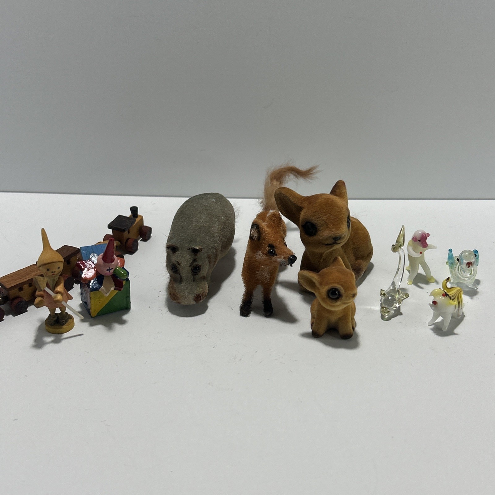 Random Lot Of Figurines Glass Animals Wood Fox Deer