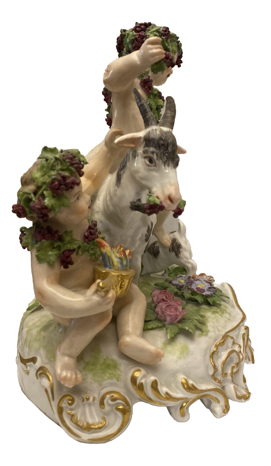 19th CENTURY FRENCH SAMSON PORCELAIN FIGURAL SCULPTURE ~ GOATS PUTTI BACCHUS